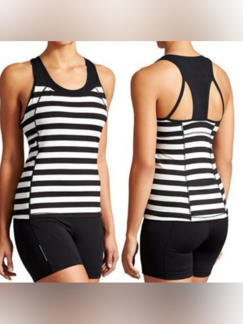 WOMENS ATHLETA STRIPED CHASE TANK BLACK/WHITE SZ Small